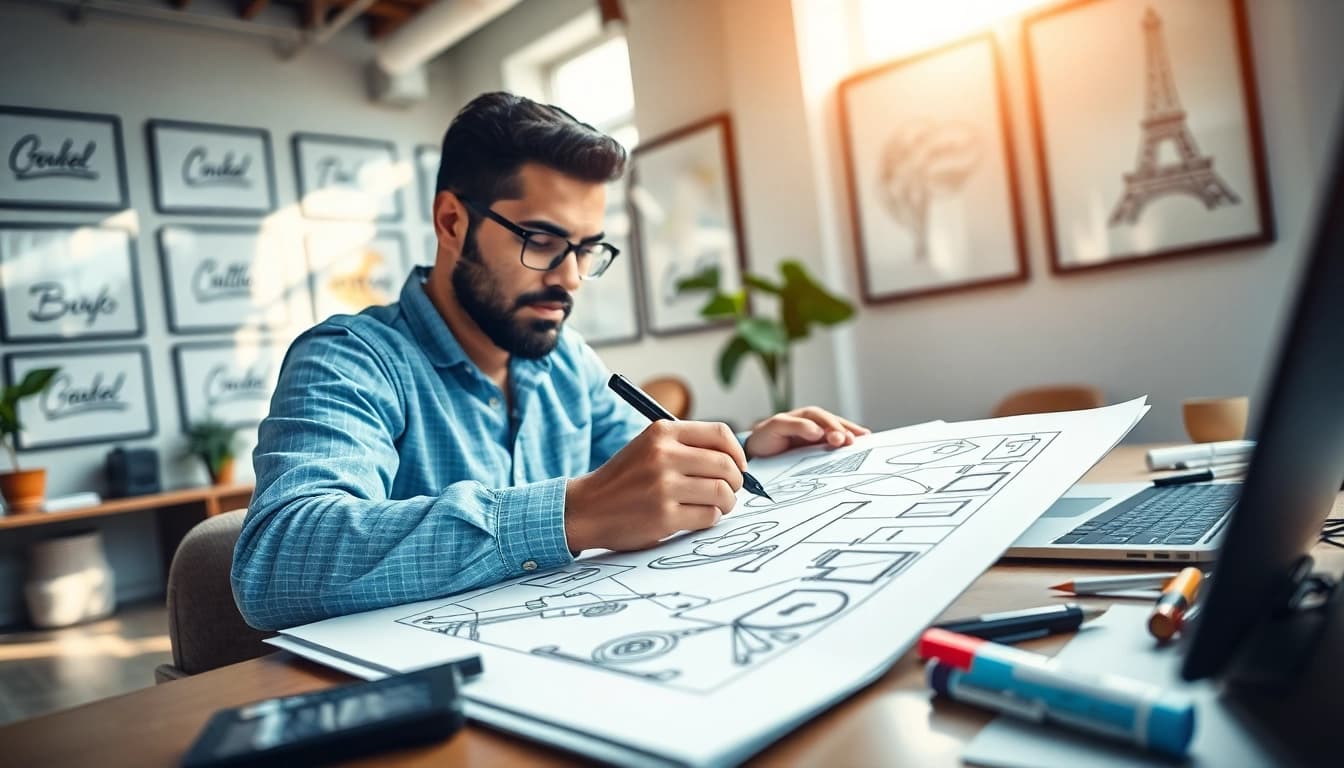 Engaging sign design created by a professional designer in a bright workspace.