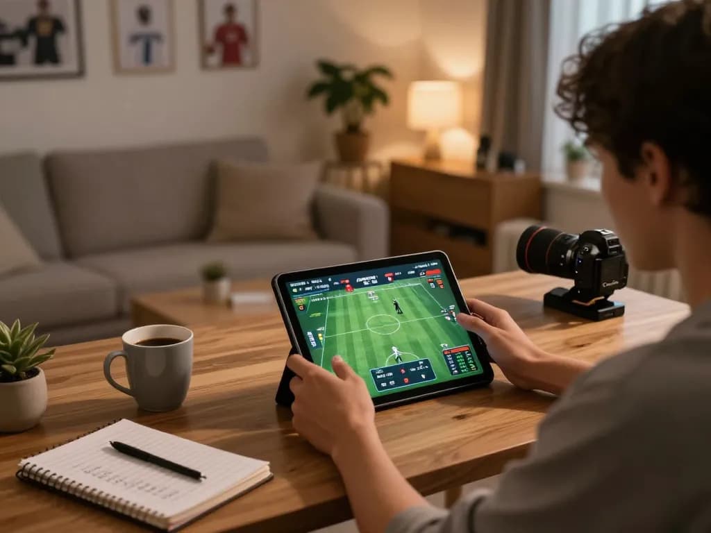 Bong da lu sports betting action on tablet with live scores in cozy home setting.
