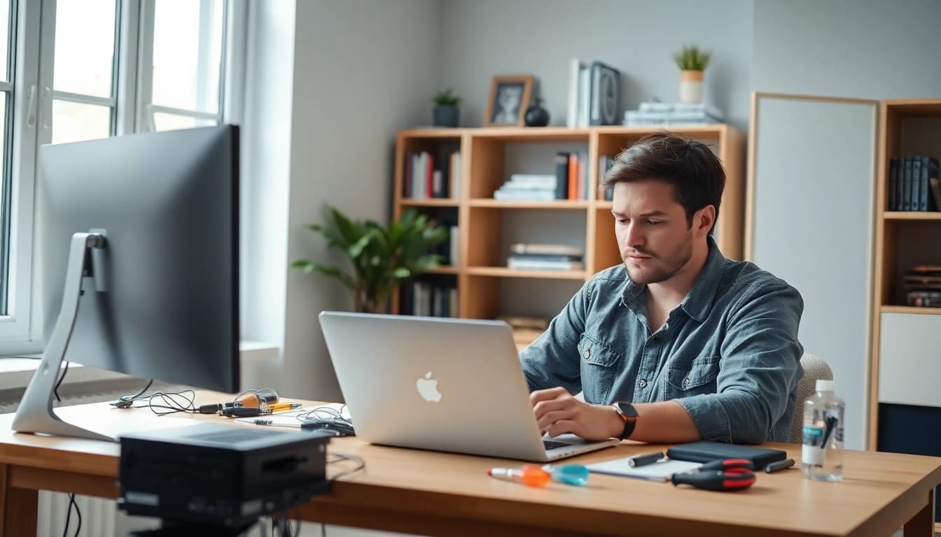 Providing professional computer help in a modern home office setting.