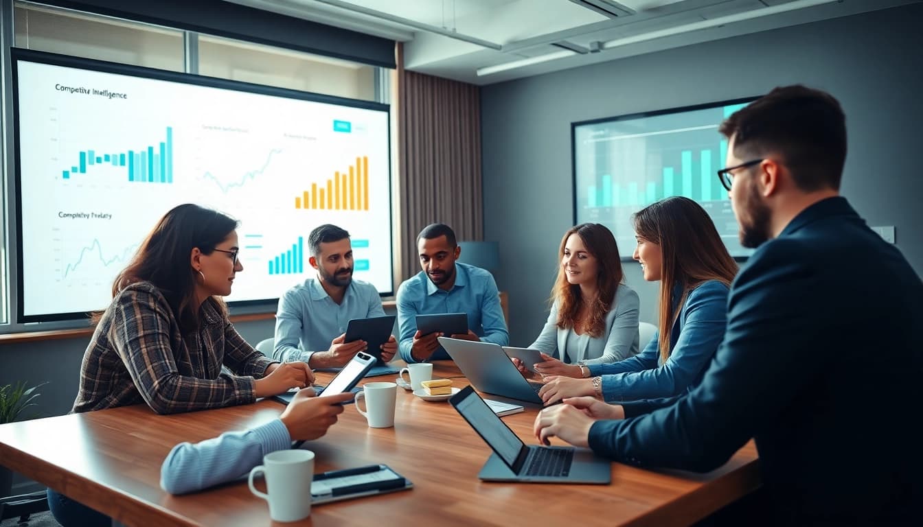 Analyze competitive intelligence faqs in a collaborative business meeting with diverse stakeholders.