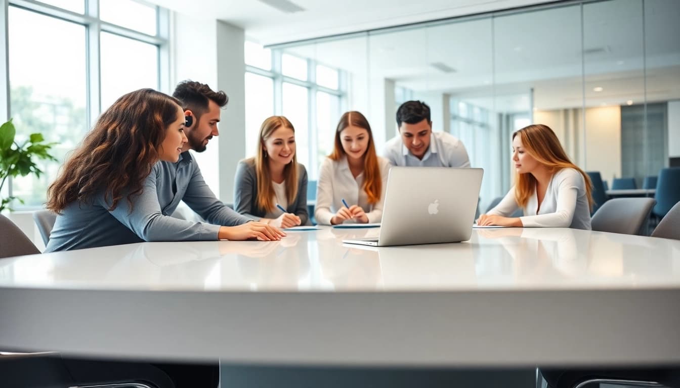 Team providing efficient it support services in modern office setting.