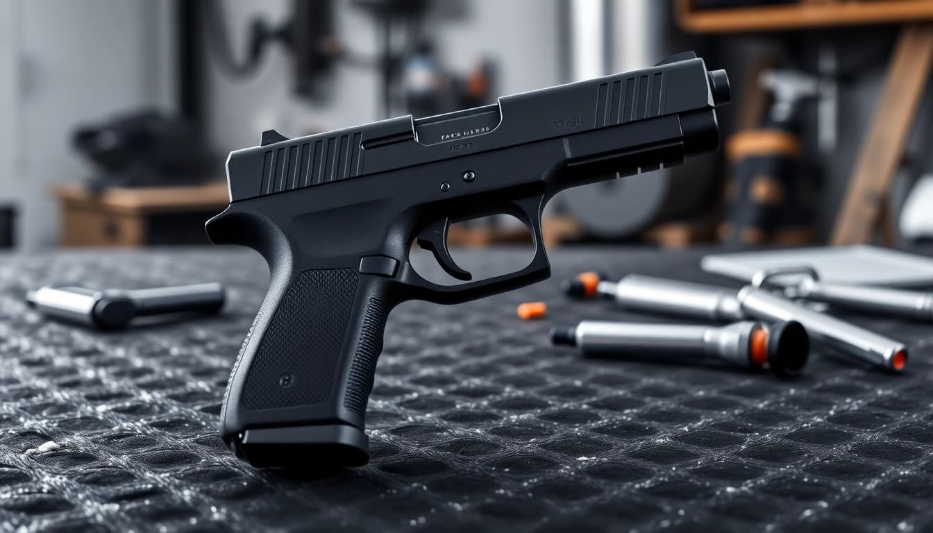 Showcase polymer-80 handgun focusing on its detailed frame and design elements.