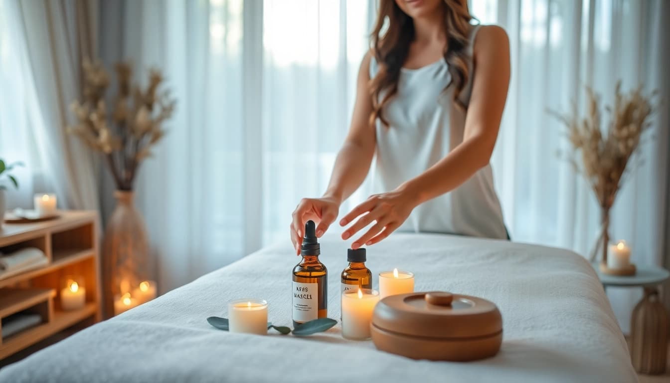 출장안마 service with a beautiful therapist in a serene home setting, ready to provide relaxation.