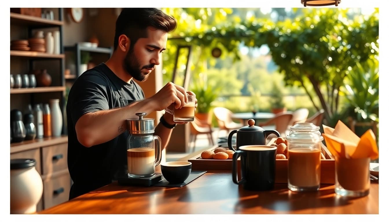 Disfruta de la experiencia en Coffee Shop lloret de mar con un barista sirviendo café fresco.