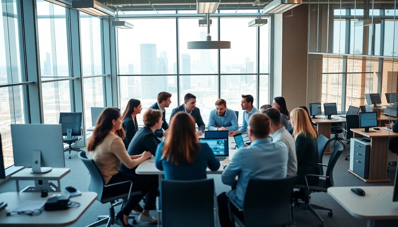 Showcase of IT Companies professionals collaborating in a modern tech workspace.