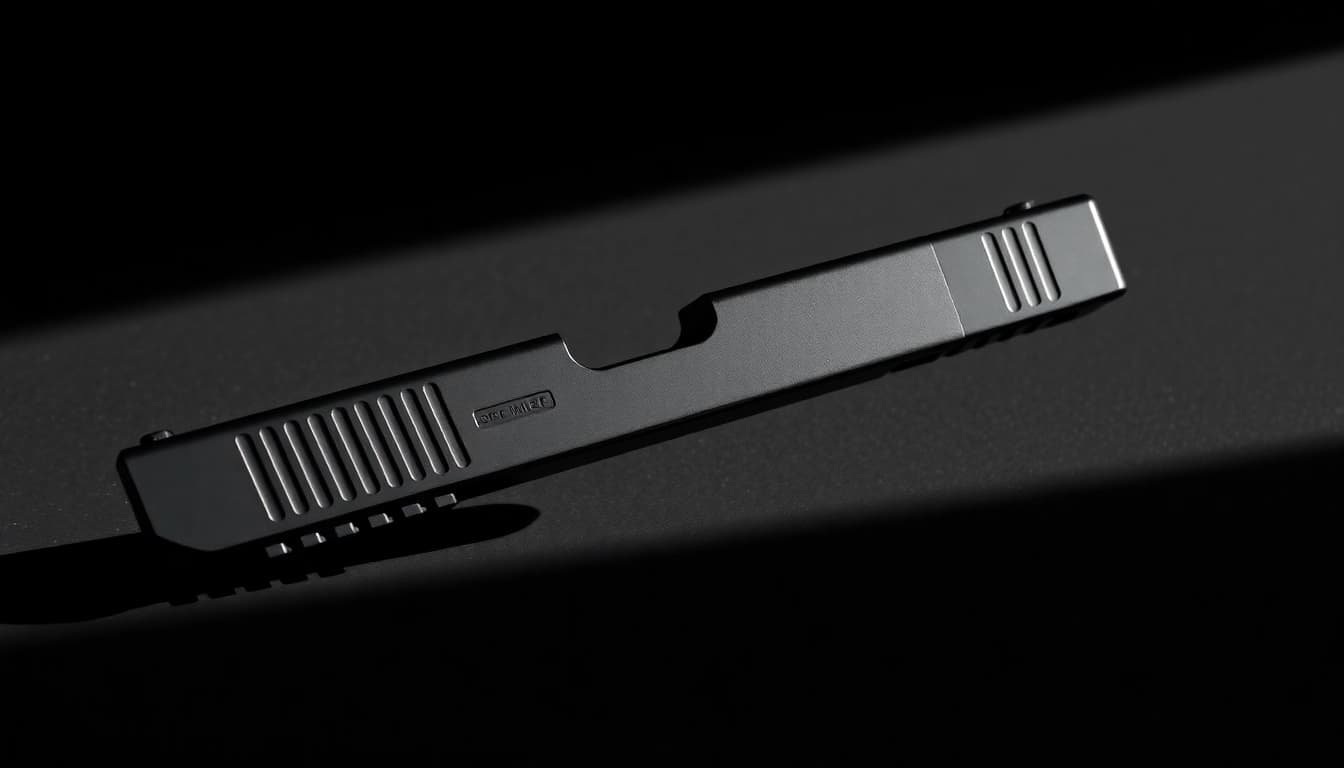Showcase the Glock 19 Gen 3 OEM Slide highlighting its precision and design in a professional setting.