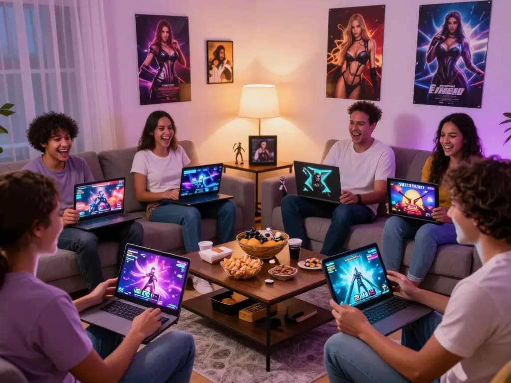 Group enjoying free sex games together in a cozy living room.