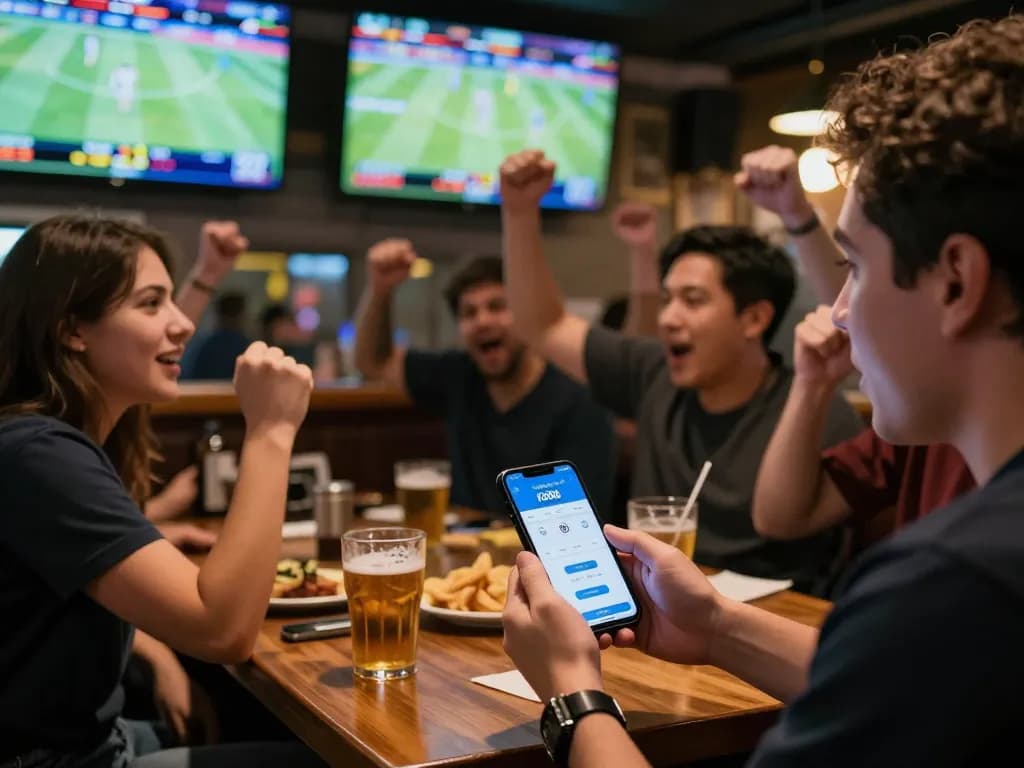 Experience fb88 đăng nhập sports betting excitement with friends in a lively bar scene