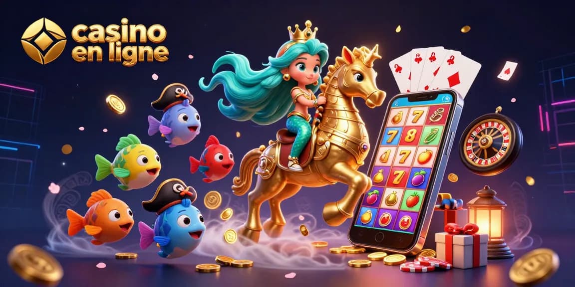 Jouez sur un casino en ligne avec des personnages colorés et des jeux de machines à sous.