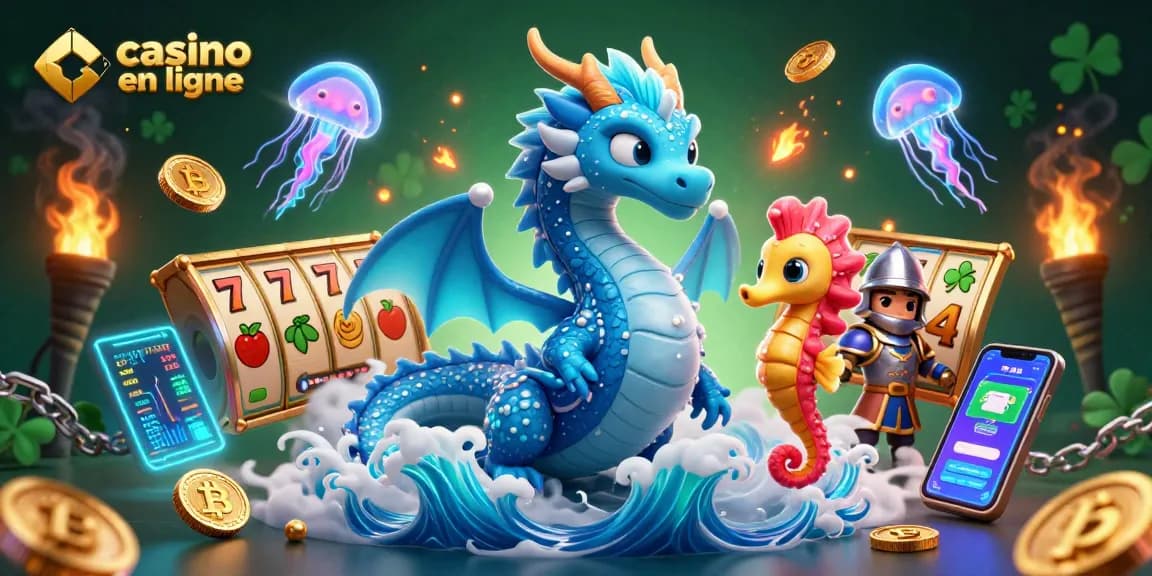 Venez découvrir le monde des jeux de machines à sous avec casino en ligne, dragon et chevalier dans une ambiance lumineuse.