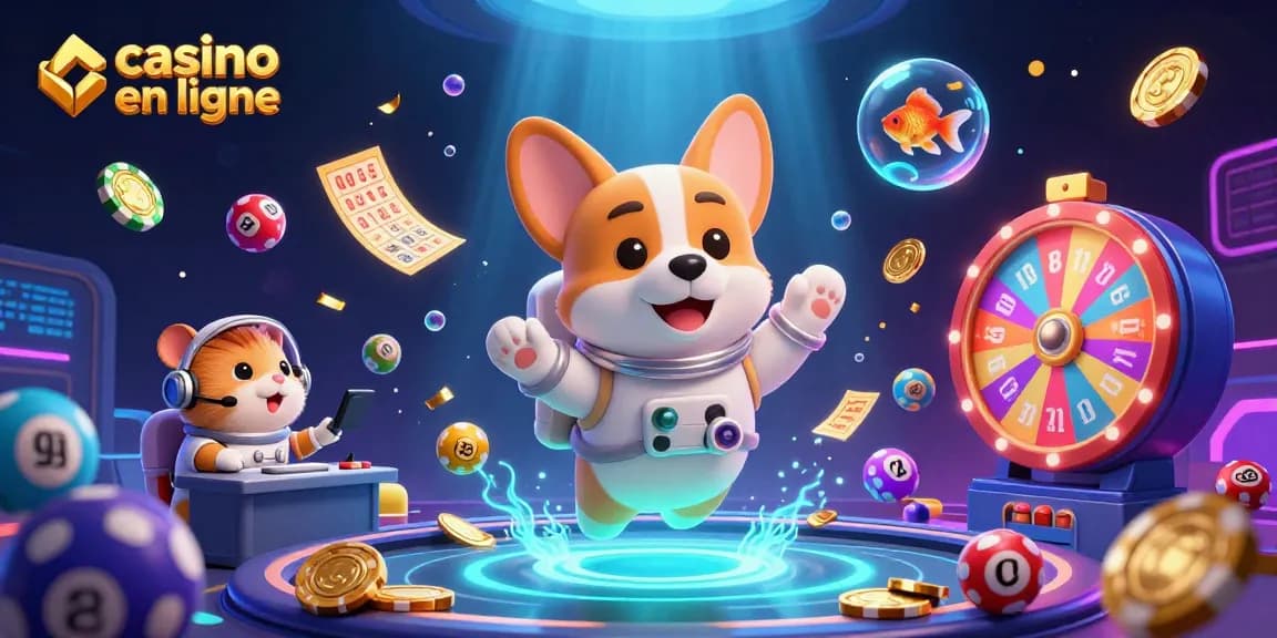 Gagnez avec des jeux au casino en ligne grâce à une illustration dynamique de personnages et d'éléments de jeu.