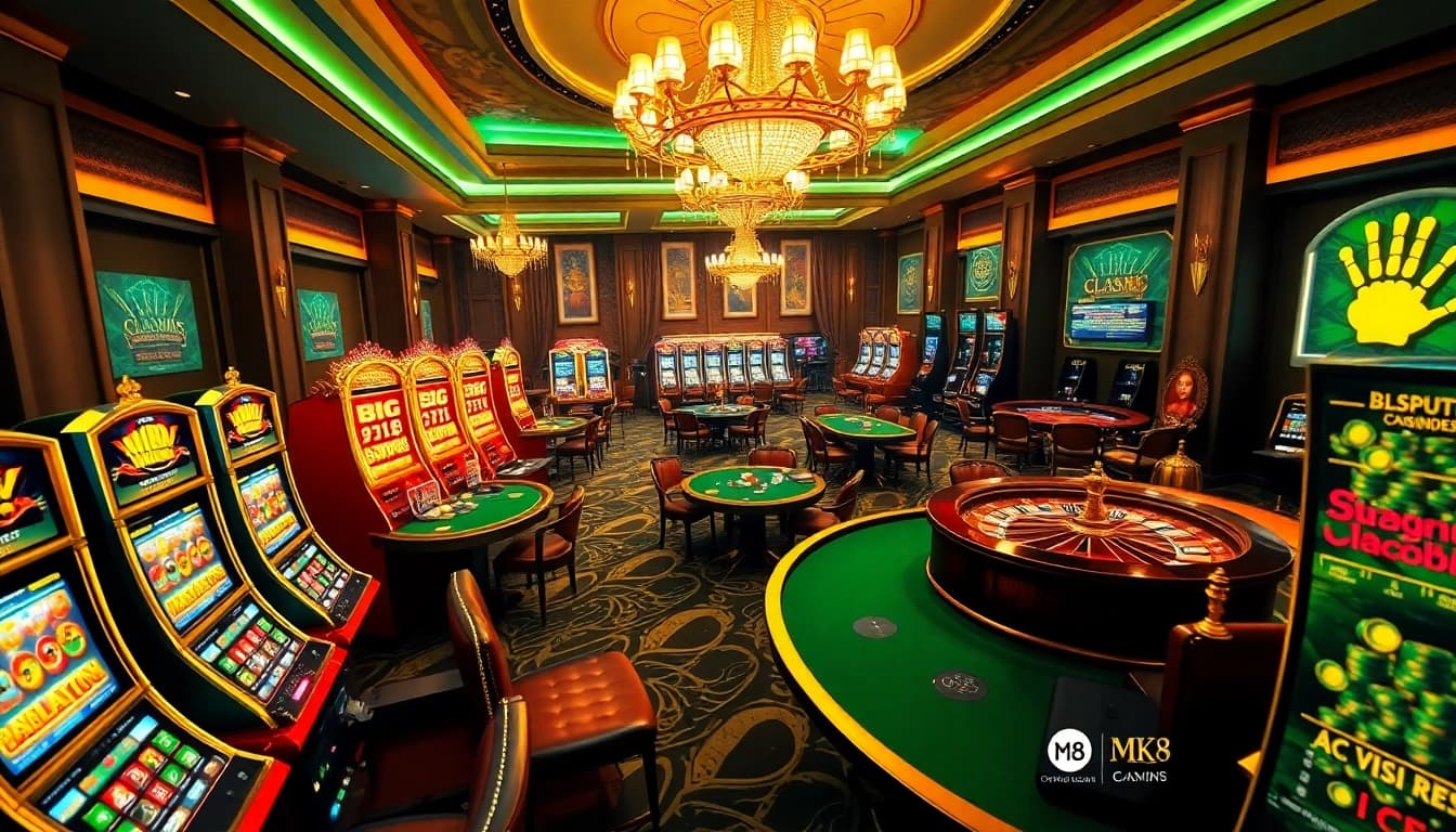 Experience the excitement of MK8 at a luxurious casino with vibrant tables and thrilling gameplay.