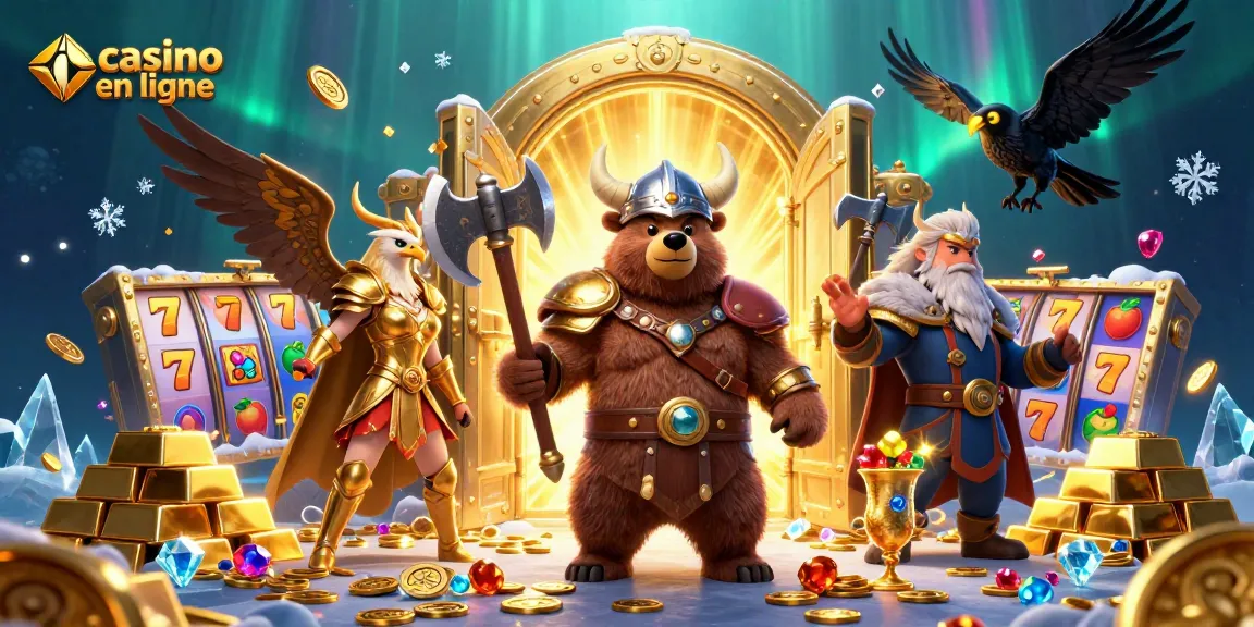 Jouez au casino en ligne avec ce héros viking et des trésors étincelants autour.