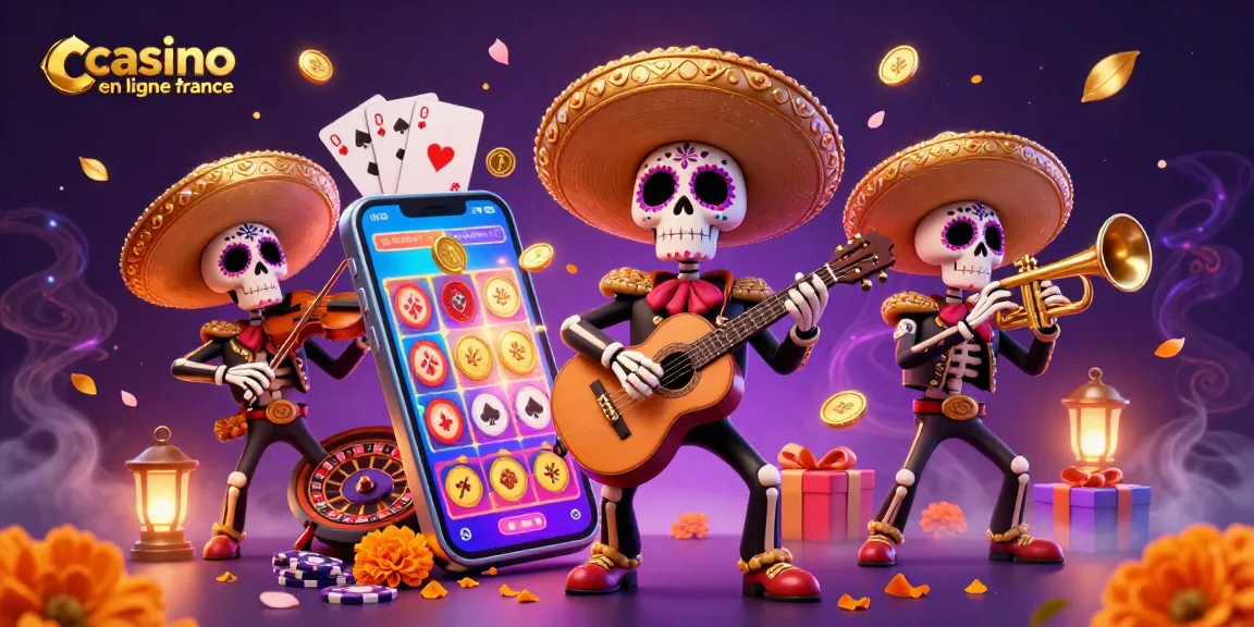 Jouez en ligne avec le casino en ligne France : illustration vibrante de jeux de casino avec des musiciens.
