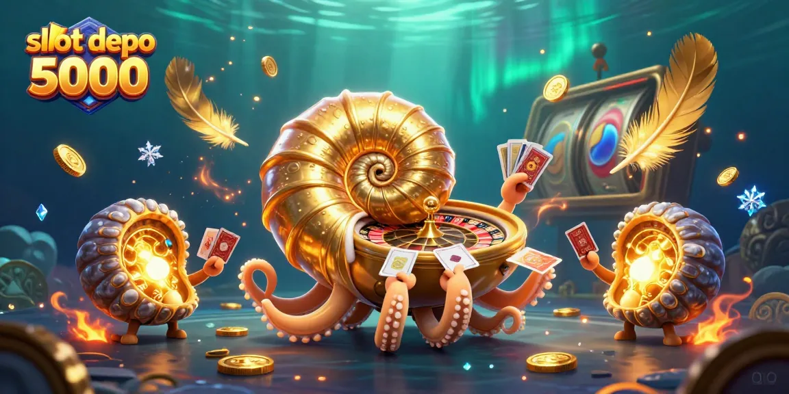 Detonate massive wins with slot depo 5000, featuring a spirited 3D nautilus hoarding winning cards.