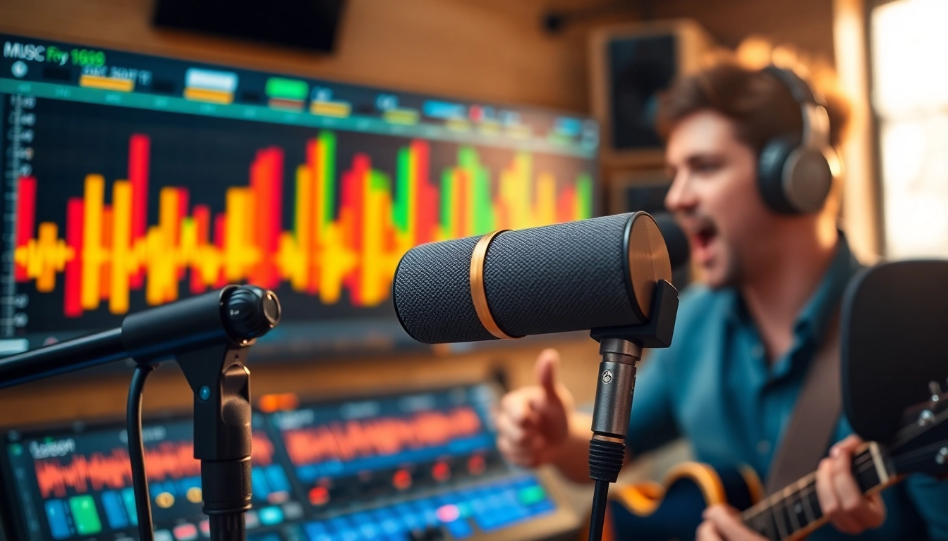 MV 88 microphone in a recording studio, capturing vibrant music.