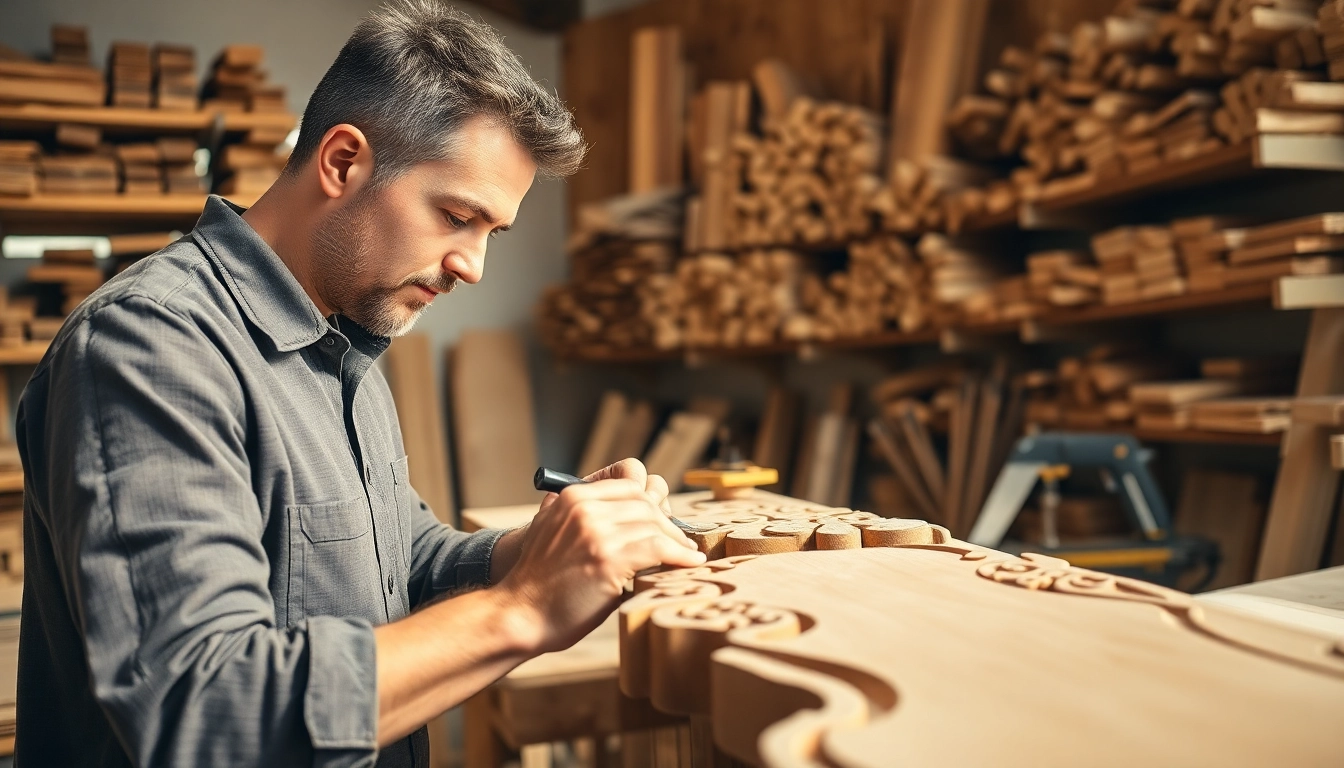 Engaging carpenter demonstrating skills during a carpentry apprenticeship in a well-lit workshop.