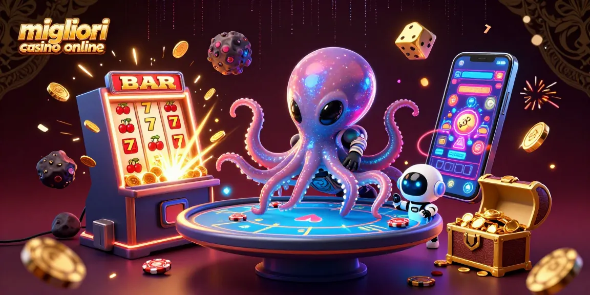 Gioca nei migliori casinò online con l'ottimo alieno polpo e il robot, circondati da slot e premi.