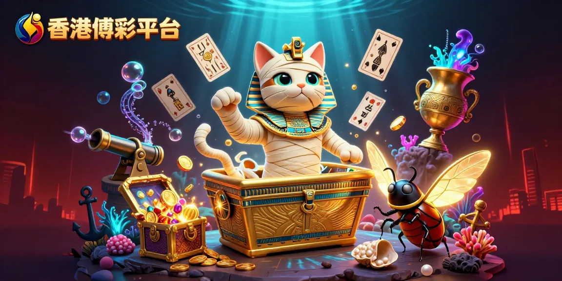 在香港博彩平台感受刺激，3D卡通埃及木乃伊猫与金色圣甲虫共同探索赌场世界。