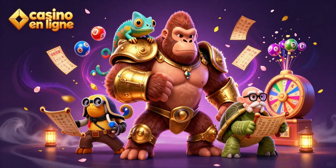 Jouez au casino en ligne et profitez d'une illustration captivante avec un gorille roi et ses compagnons.