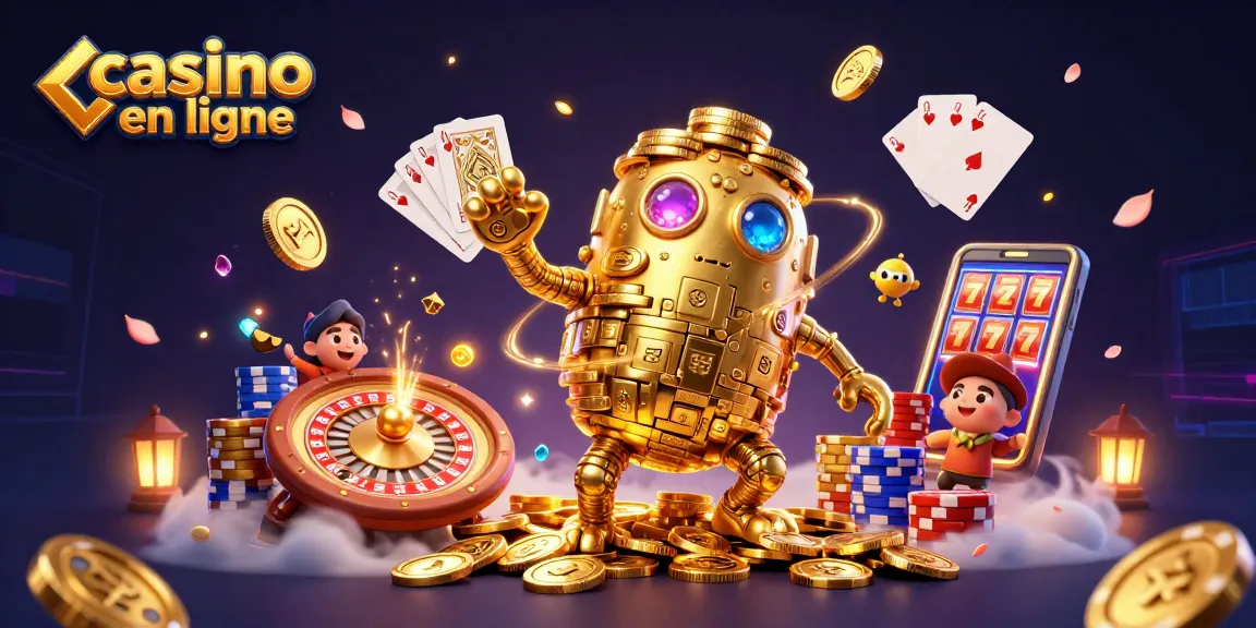 Immergez-vous dans l'univers du casino en ligne avec notre illustration dynamique remplie de pièces d'or et de jeux de cartes.