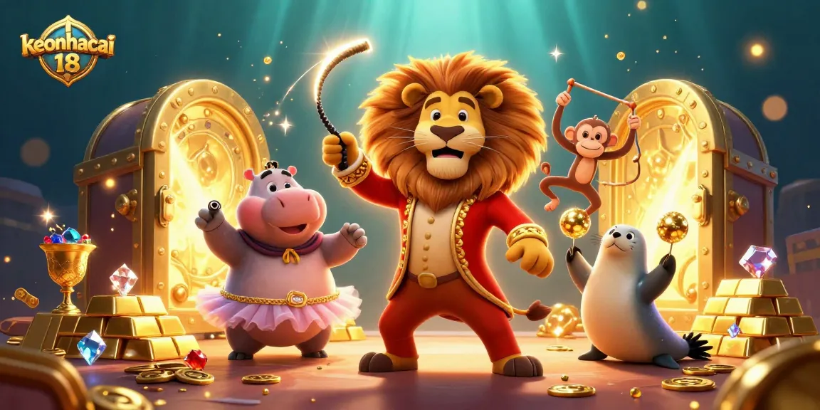 Engage with keonhacai 18's vibrant circus scene, featuring exciting gambling elements and characters.
