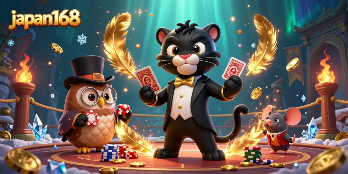 japan168 presents an enchanting poker scene with vibrant characters and dynamic casino elements