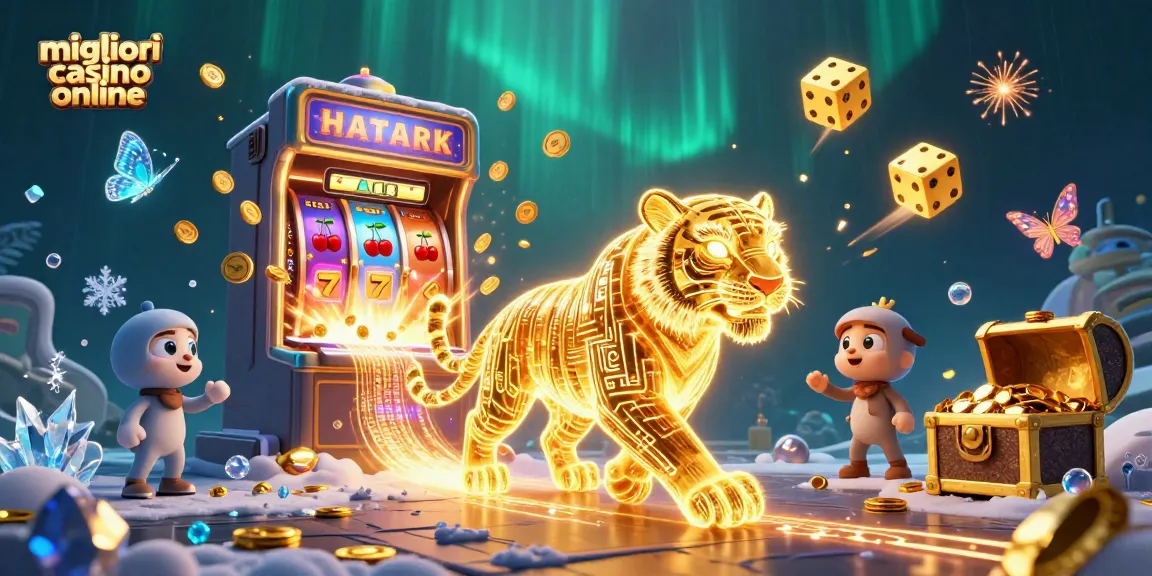 Gioca nei migliori casino online con l'illustrazione di una tigre d'energia e jackpot scintillanti.