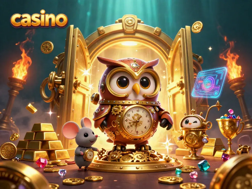 Engage in an imaginary casino adventure with the time-traveling owl and mouse amidst treasures
