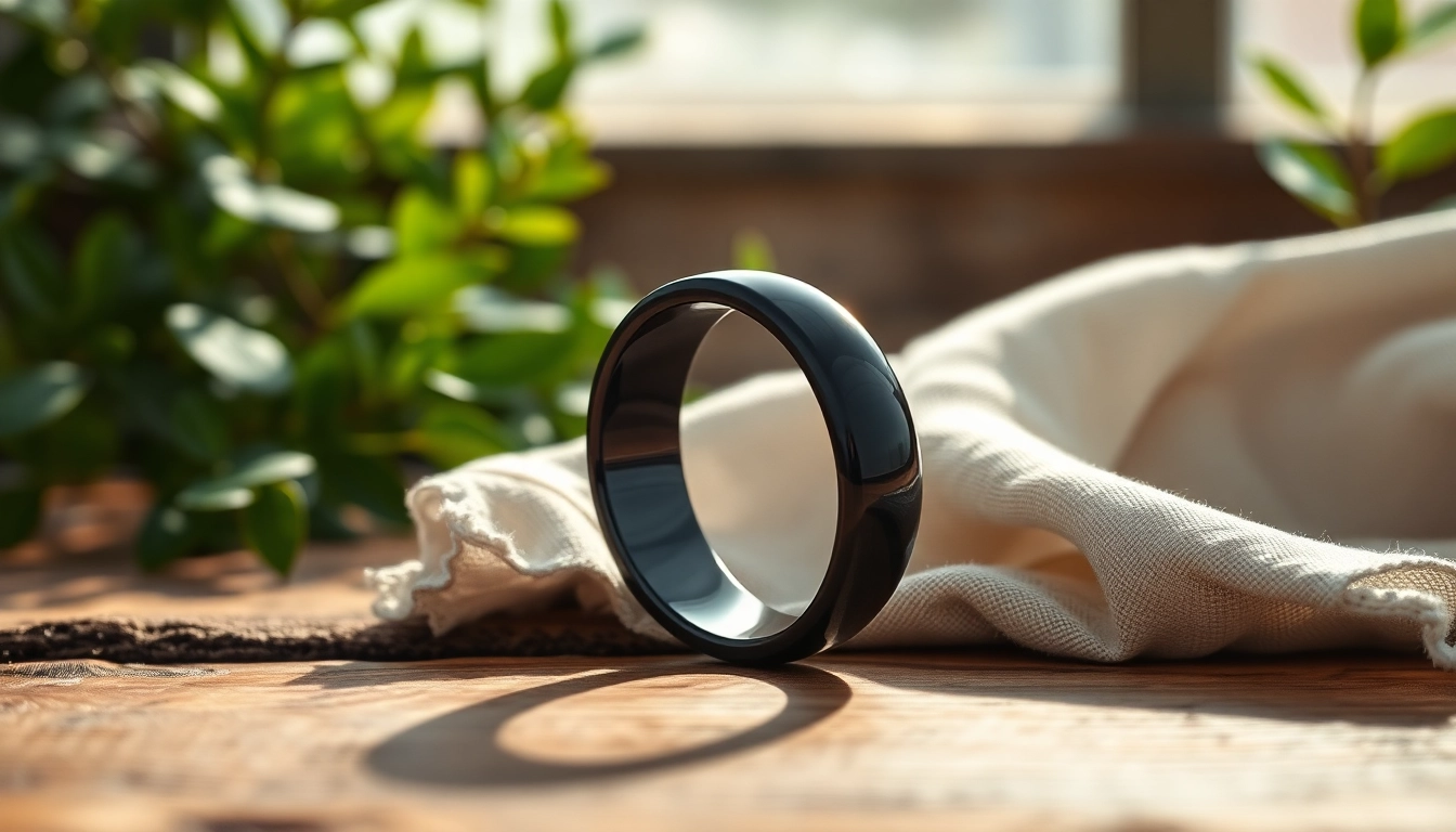 Showcase Black Zirconium Rings on a rustic table highlighting their elegant finish and design.