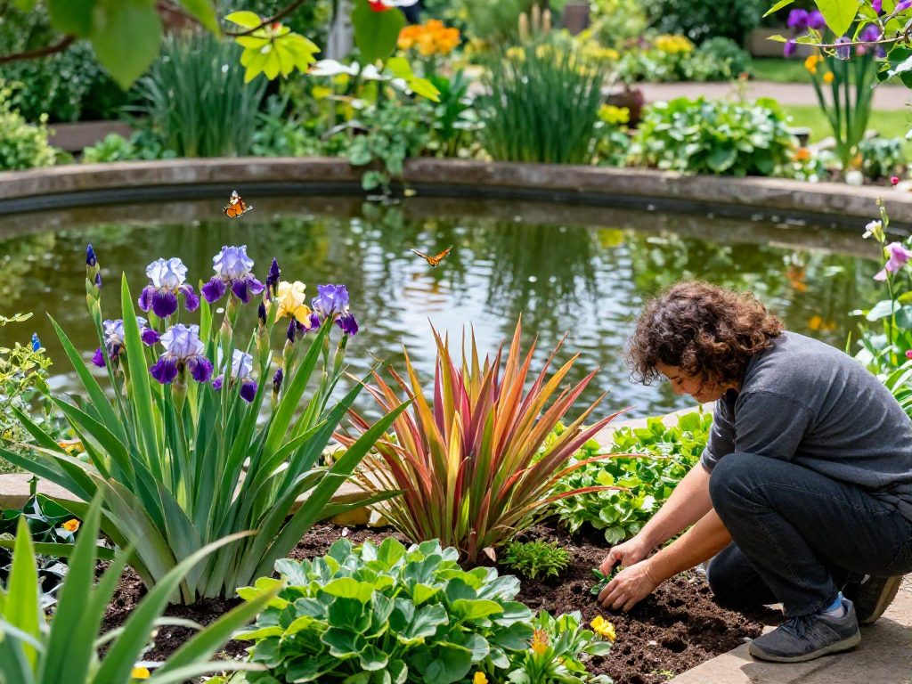 Buy Marginal Pond Plants with vibrant flora enhancing a tranquil garden pond oasis.