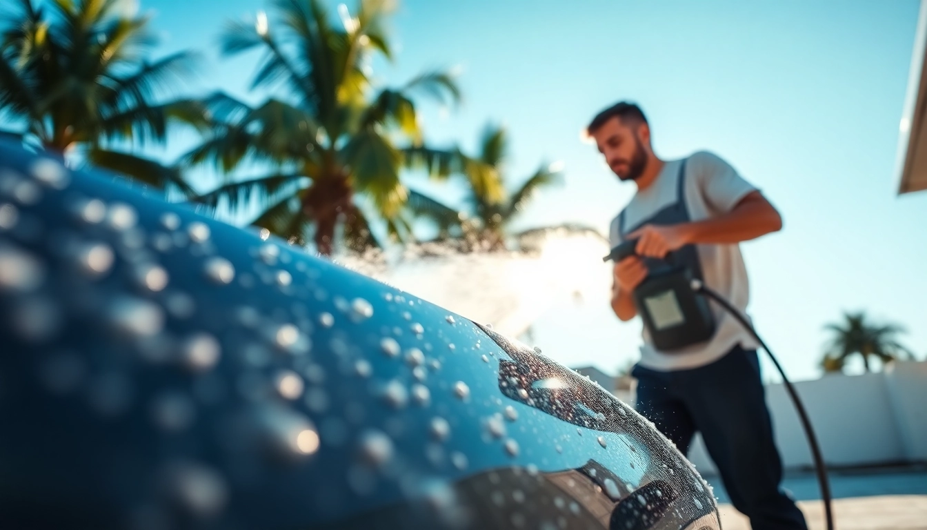 Enhance your vehicle with mobile detailing West Palm Beach, showcasing a meticulous detailer at work.