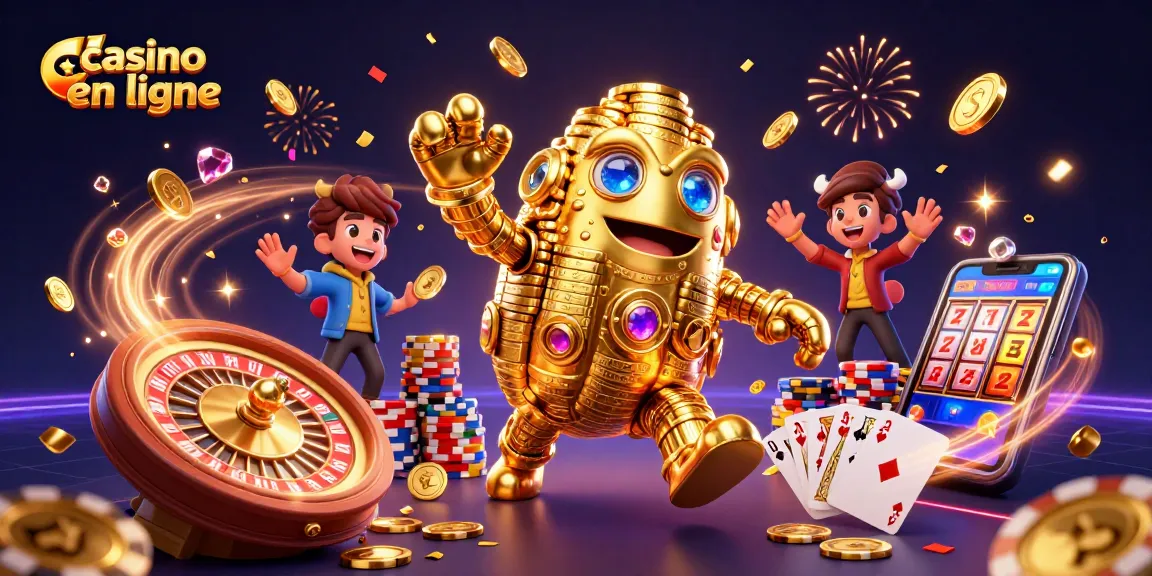 Visualisez l'excitation de notre casino en ligne avec un golem doré vibrant et des éléments de jeux captivants.