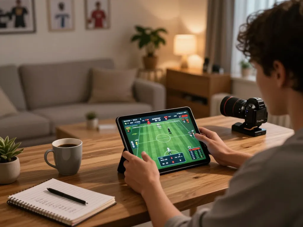 Bong da lu sports betting action on tablet with live scores in cozy home setting.