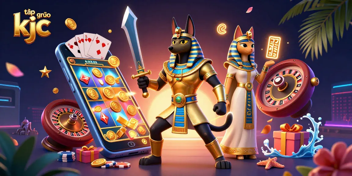 Experience the thrilling offerings of tập đoàn kjc with a vibrant, dynamic casino scene featuring Anubis and Bastet.