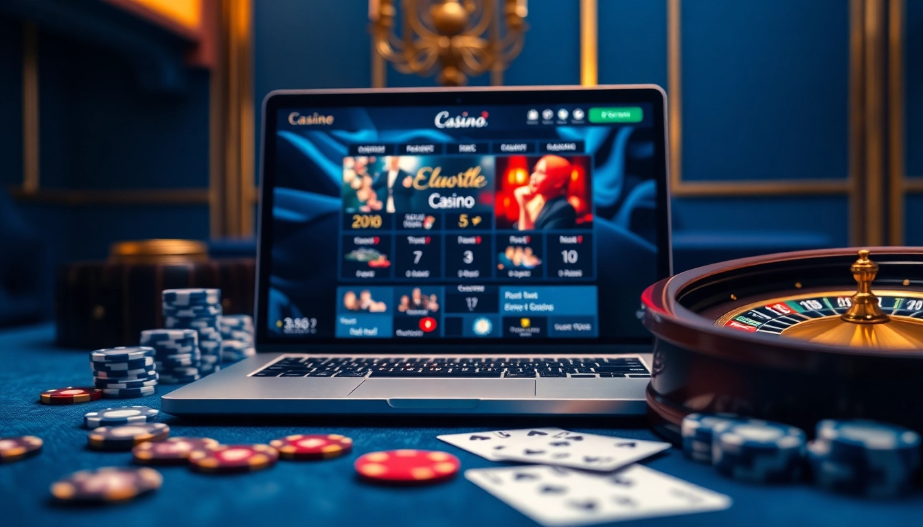Scène engageante d'un joueur explorant un meilleur casino en ligne avec des jetons de poker et des cartes.