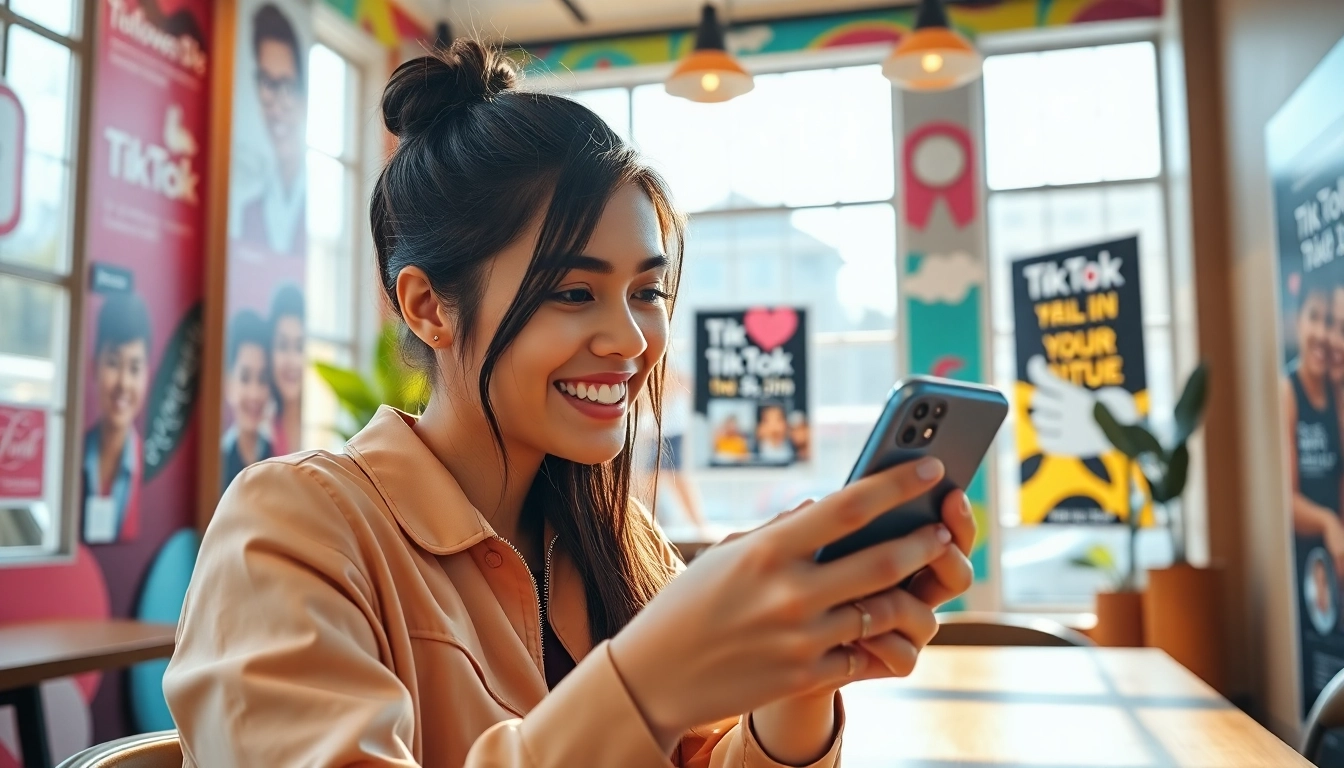tiktok いいね 買うためスマートフォンを使う若い影響者の姿