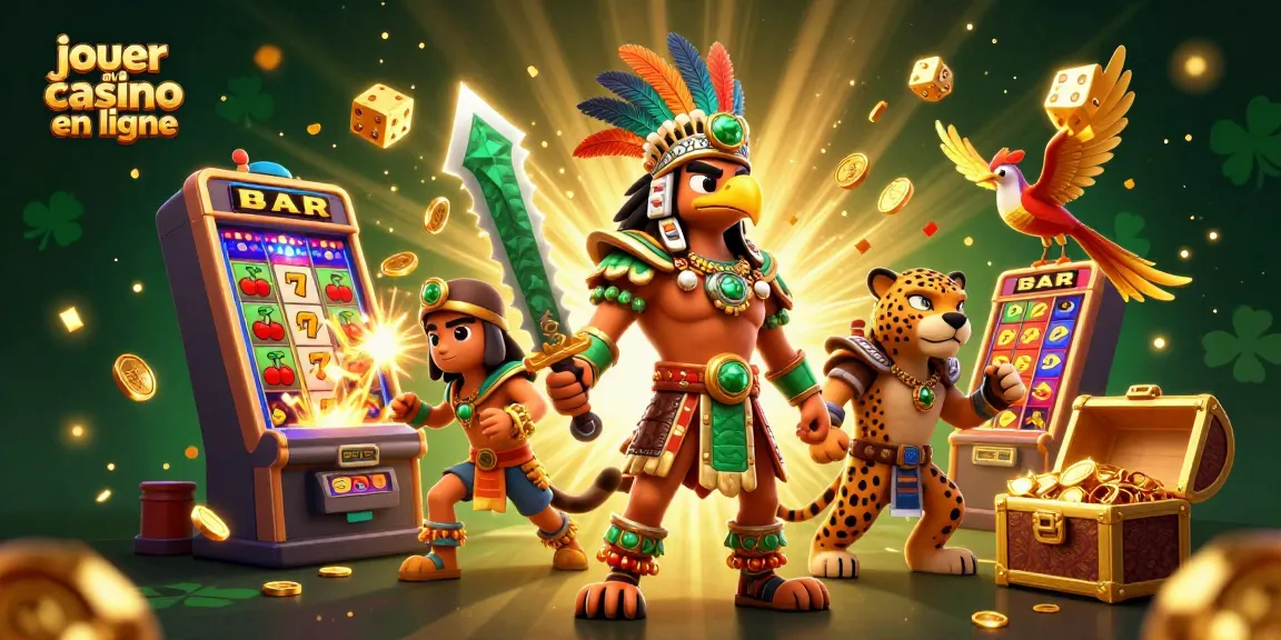 jouer au casino en ligne avec des symboles de jackpot et un guerrier aztèque en arrière-plan