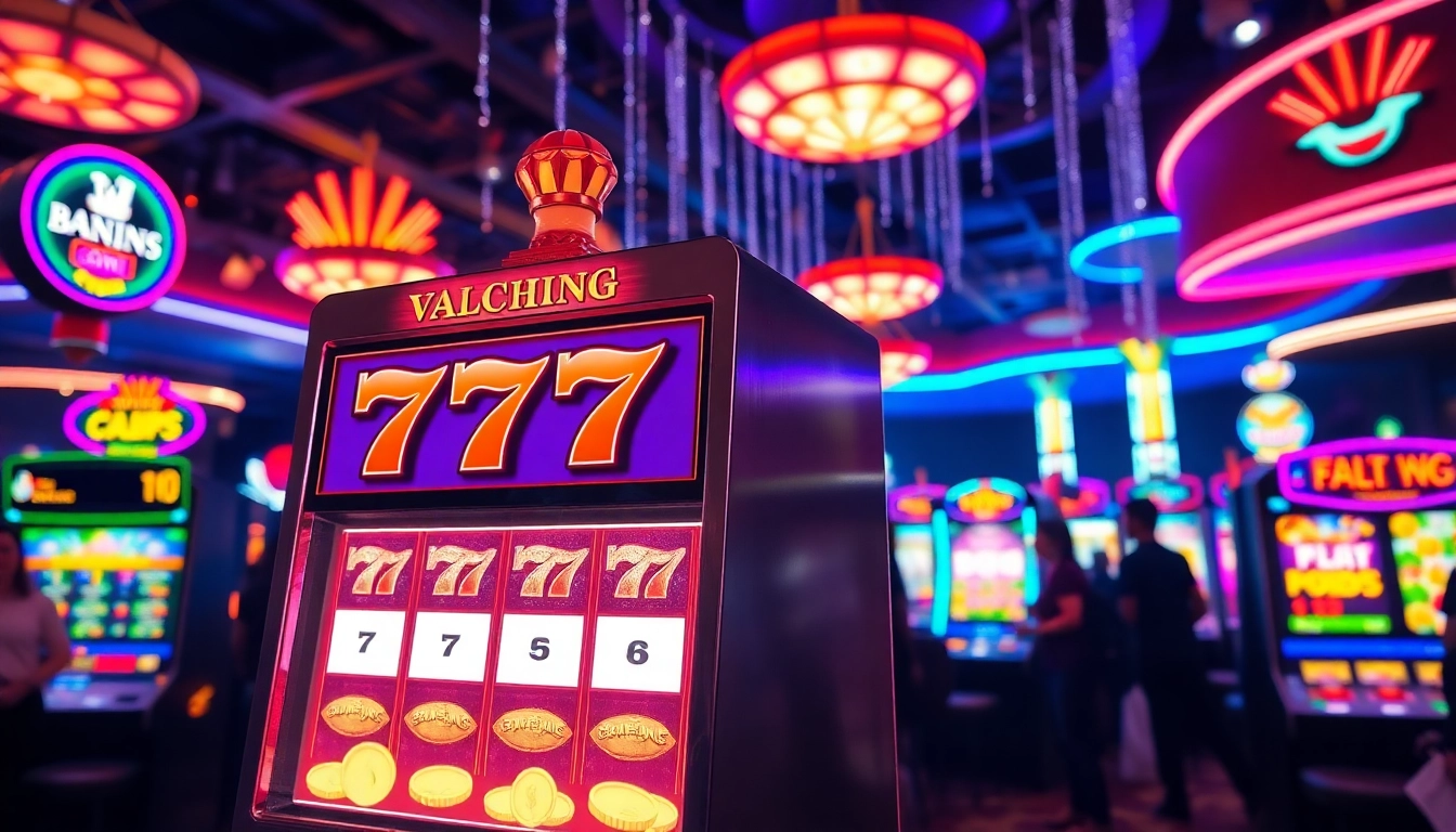 Slot777 menampilkan mesin slot dengan tema 777 di kasino yang ceria dan berenergi.