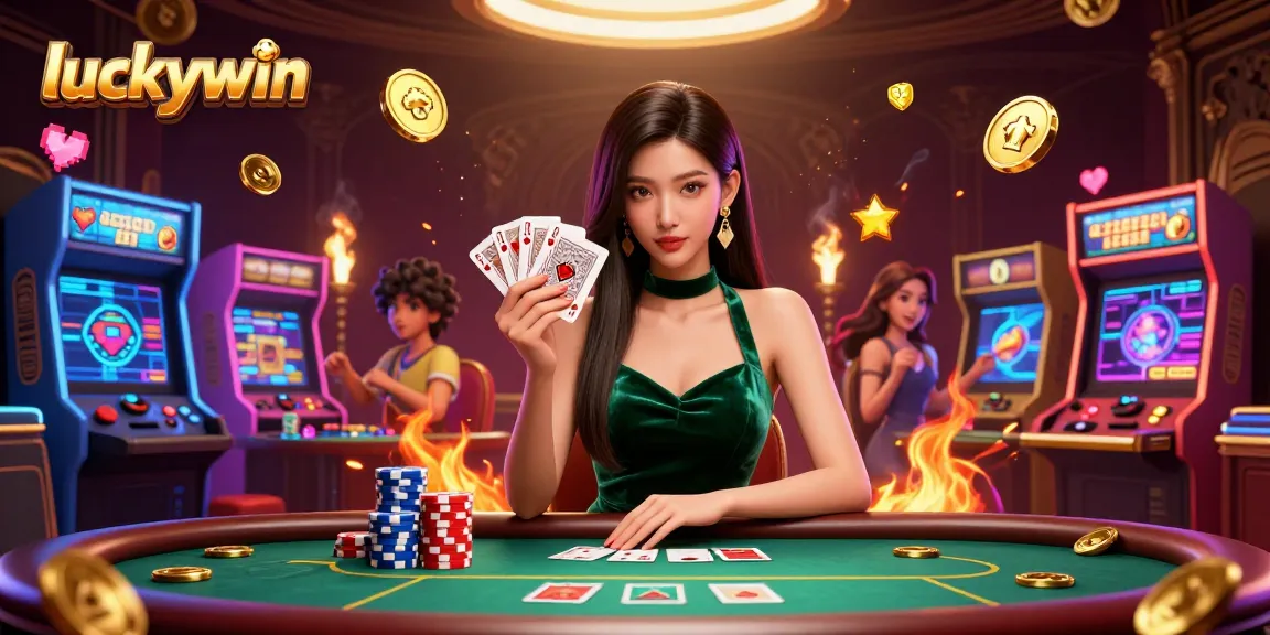 Experience thrilling wins at luckywin as an Asian woman plays winning poker at a luxurious table