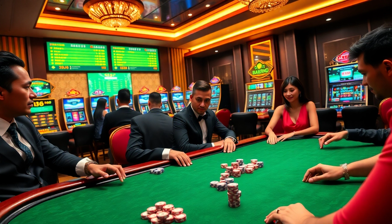 Engage in thrilling poker action with Babu88 at a luxurious casino table filled with vibrant chips.