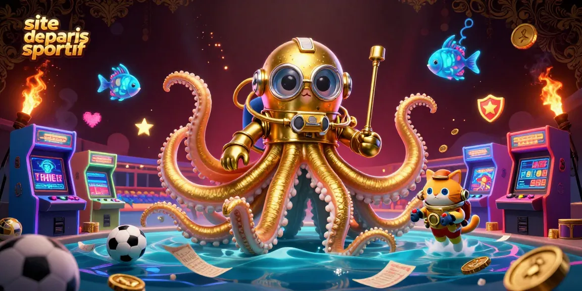 Pariez sur site de paris sportif avec un kraken cartoon et une ambiance de jeu dynamique.