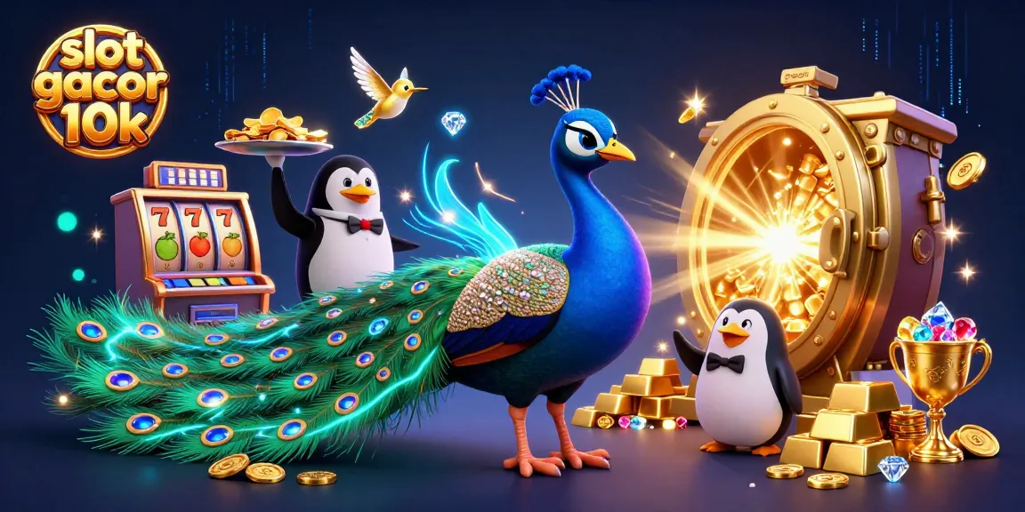Spin the slot gacor 10k reels in a lavish casino scene bursting with treasures and excitement.