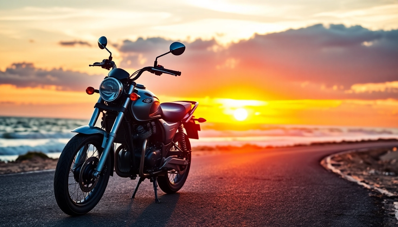 Riding a 125cc and 250cc beginner motorcycles along a beautiful coastal road at sunset.