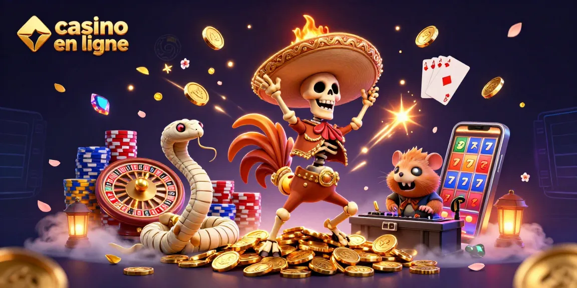 Gagnez au casino en ligne avec des personnages colorés et des éléments de fête, symboles de la chance et du bonheur.