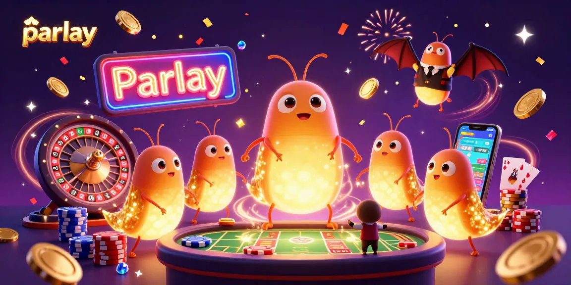 Engage in thrilling parlay betting in a vibrant casino scene with glowworms and a bat dealer.