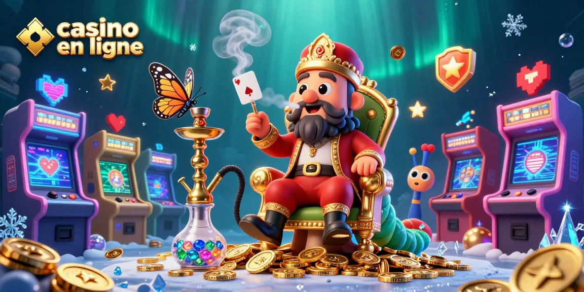 une illustration dynamique de casino en ligne avec des personnages de jeux vidéo et des éléments de poker