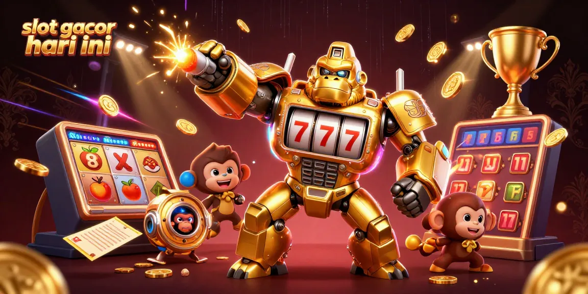 Engage in thrilling slot gacor hari ini action with a dynamic 3D golden gorilla mech and exciting game elements.