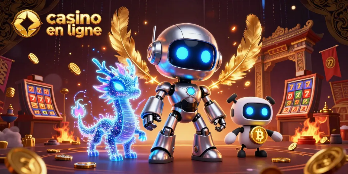 Casino en ligne : Illustration dynamique d'un robot cyberpunk jouant aux machines à sous.