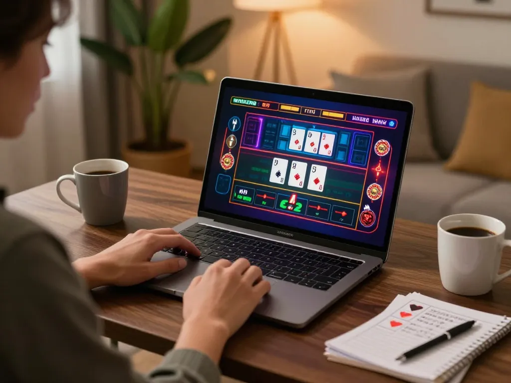 Engaging in live dealer games at tv88 online casino with laptop setup.